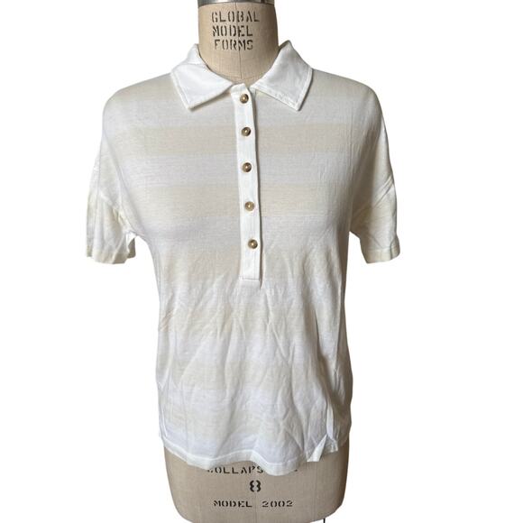 NWT Adore Me White/ Cream Striped Polo Shirt Size Small - Picture 1 of 4